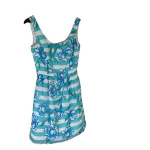 Lilly Pulitzer Tossing The Line Posey Fit Blue Stripe Floral Dress Summer Size 4